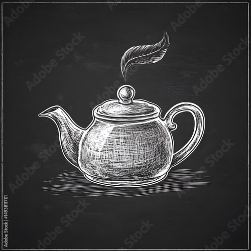 Detailed Hand Drawn Teapot Sketch Symbol on Chalkboard Background for Creative Designs
