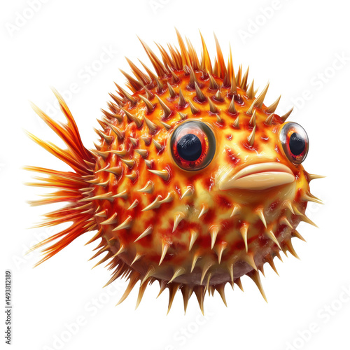 Puffer fish swimming underwater with transparent background