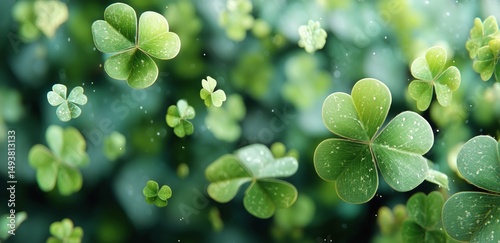 Four Leaf Clovers Surrounded by Greenery Create a Lush, Vibrant Atmosphere Du...