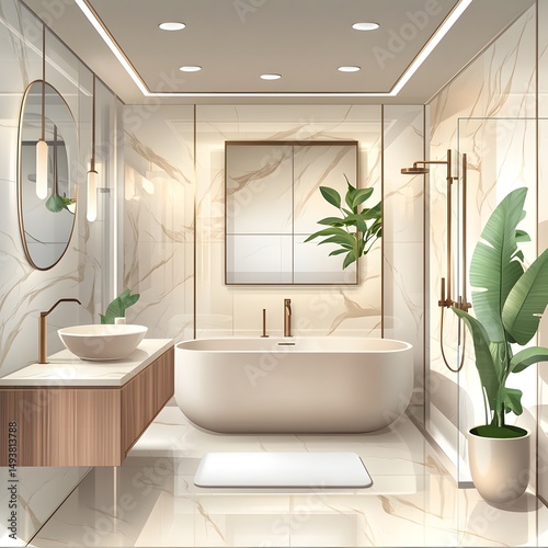 Luxury Domestic Bathroom with Modern Marble Decor - High-Quality Interior Design Image