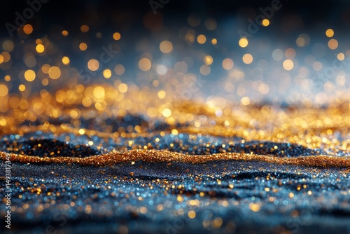 Sparkling Golden and Blue Glitter Waves Create a Mesmerizing Visual Effect Du...