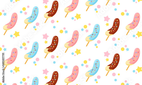 チョコバナナ イラスト パターン 背景 夏祭り 食べ物 縁日