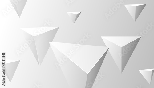 White triangle 3D object floating in mid-air with white gradient background. Product display scene design. Art & Illustration
