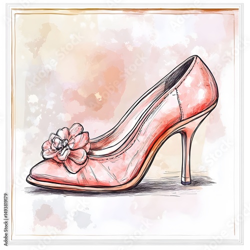Beautiful Watercolor Hand-Drawn Sketch of Female Wedding Dress in Vibrant Colors