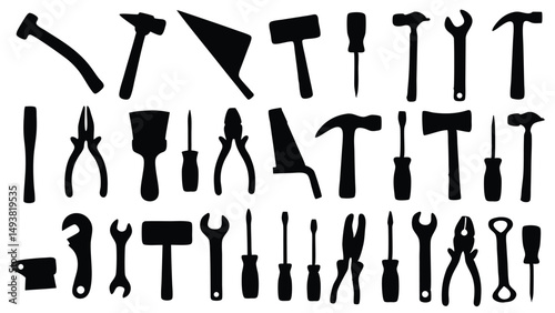 Labor Day Various hand tools vector silhouette icon set