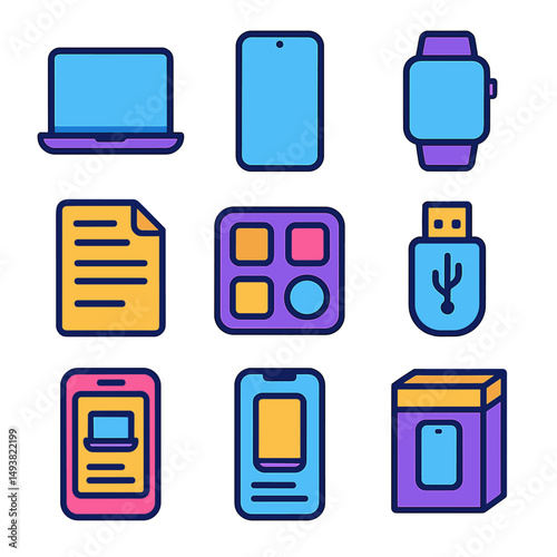 Technology flat icons set. gadgets, electronics, tech symbols for digital use