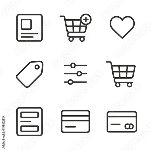 Shopping and e-commerce linear icons set. retail and payment symbols