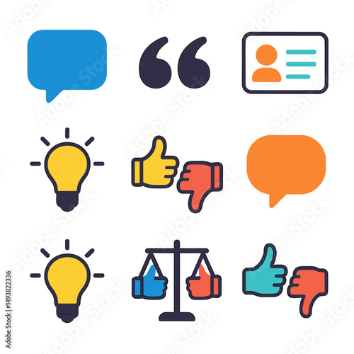 Communication and feedback flat icons set. messaging and interaction symbols