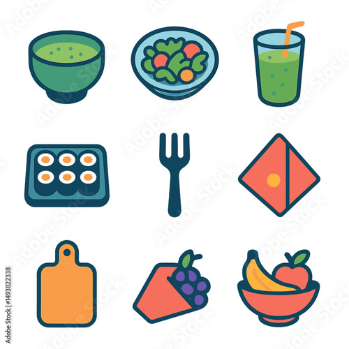 Food and drink flat icons set. culinary and dining symbols for graphic design