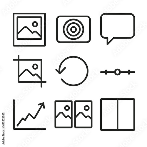 Photography linear icons set. camera and image editing symbols for creatives