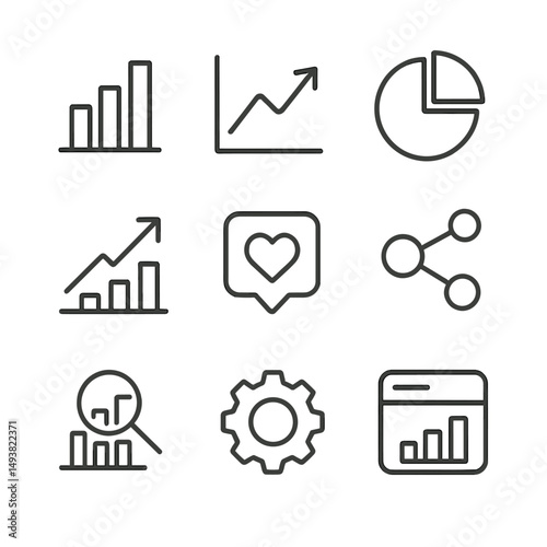 Business analytics linear icons set. data visualization and metrics symbols