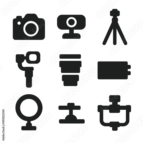 Photography and camera silhouette icons set. filmmaking and multimedia symbols