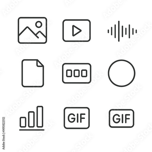 Multimedia and communication linear icons set. digital and media symbols