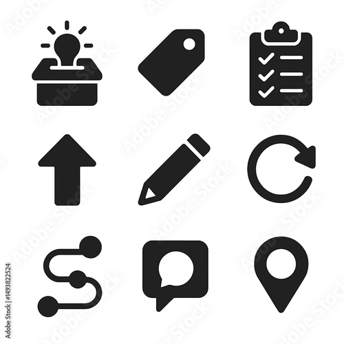 Business and productivity silhouette icons set. office and work symbols