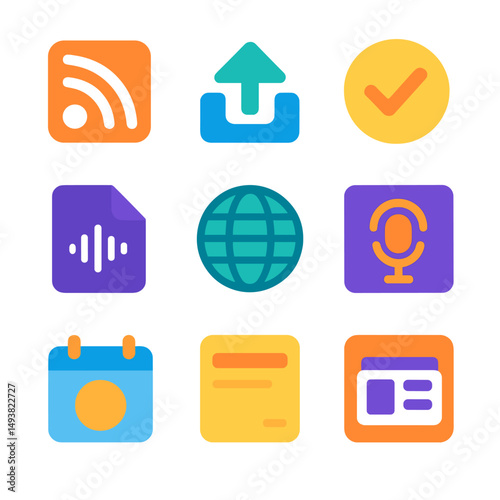 Digital communication flat icons set. media, web, and online interaction symbols