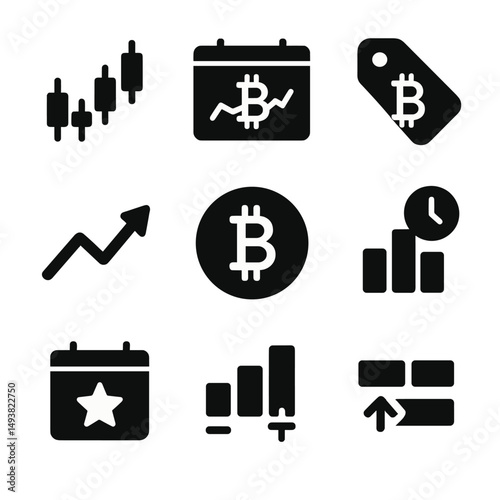 Cryptocurrency silhouette icons set. blockchain and digital currency symbols