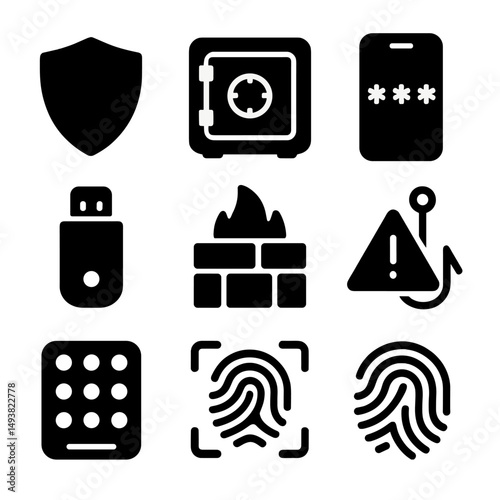Security icon set. Silhouette safe icons