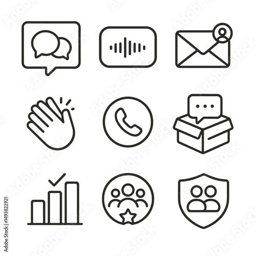Communication and technology linear icons set. chat and network connection symbols
