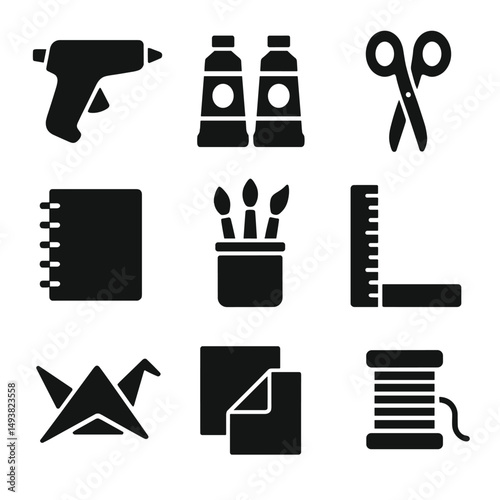 Arts and crafts silhouette icons set. creative design and diy symbols