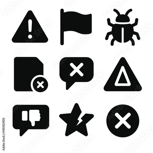 Alert and caution silhouette icons set. warning, notification symbols simplified