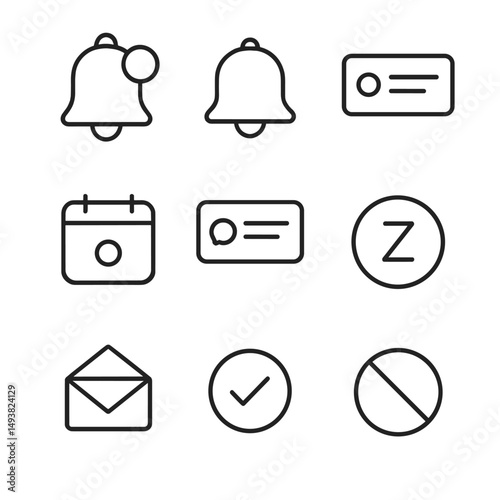 Notification and interface linear icons set. alerts and communication symbols