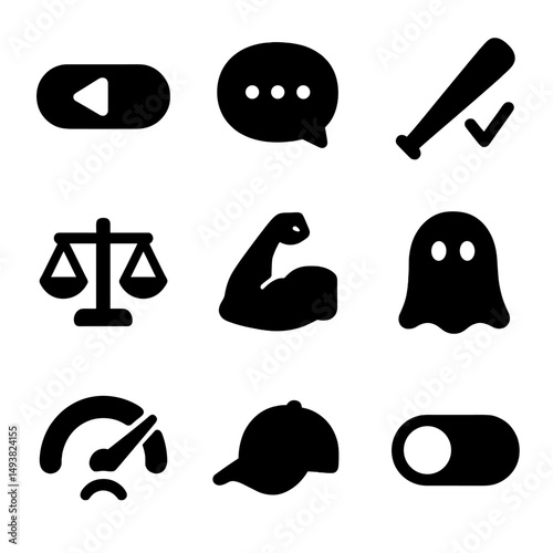 Health and fitness silhouette icons set. strength and wellness symbols