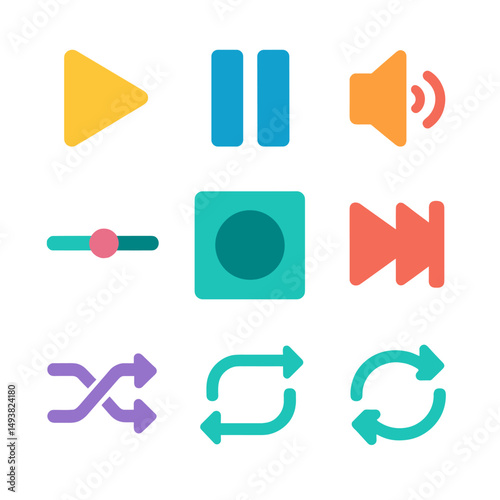 Music control flat icons set. audio and playback interface symbols