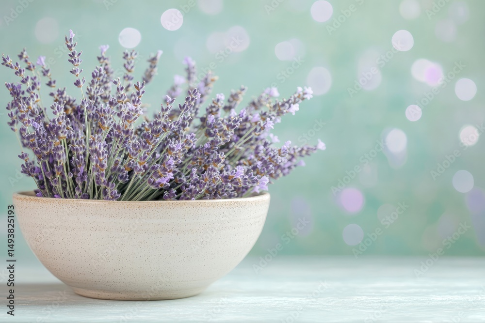 Fototapeta premium A bowl of fragrant lavender flowers, a calming and relaxing scene.