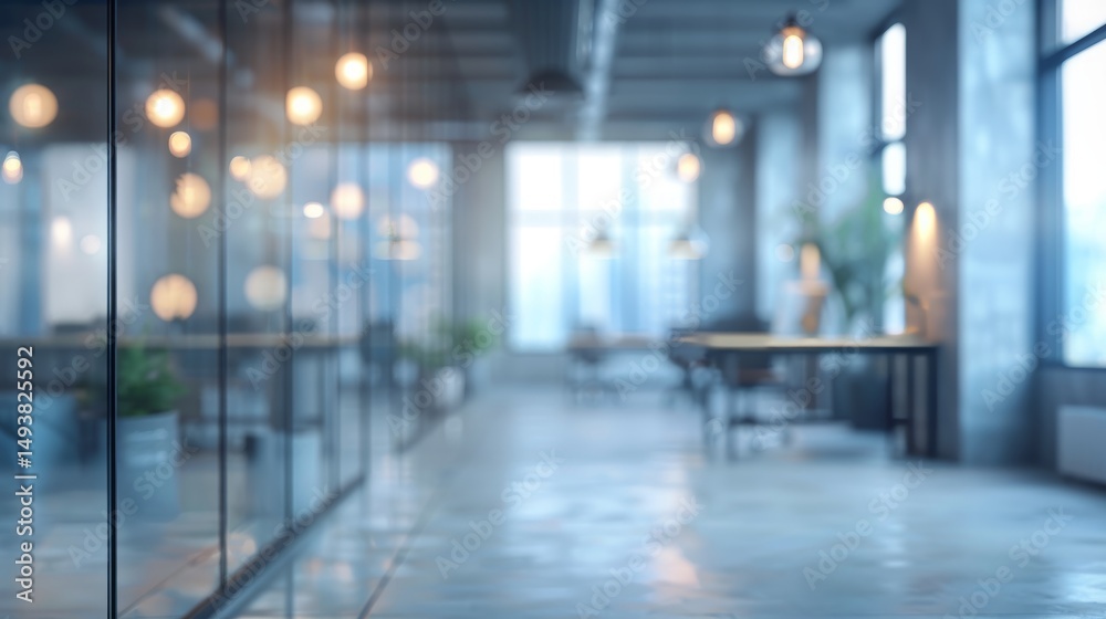 Blurred Modern Office Interior Background with Bokeh Lights Blurred Modern Office Interior Background with Bokeh Lights