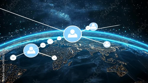 Global network links icons above Earth