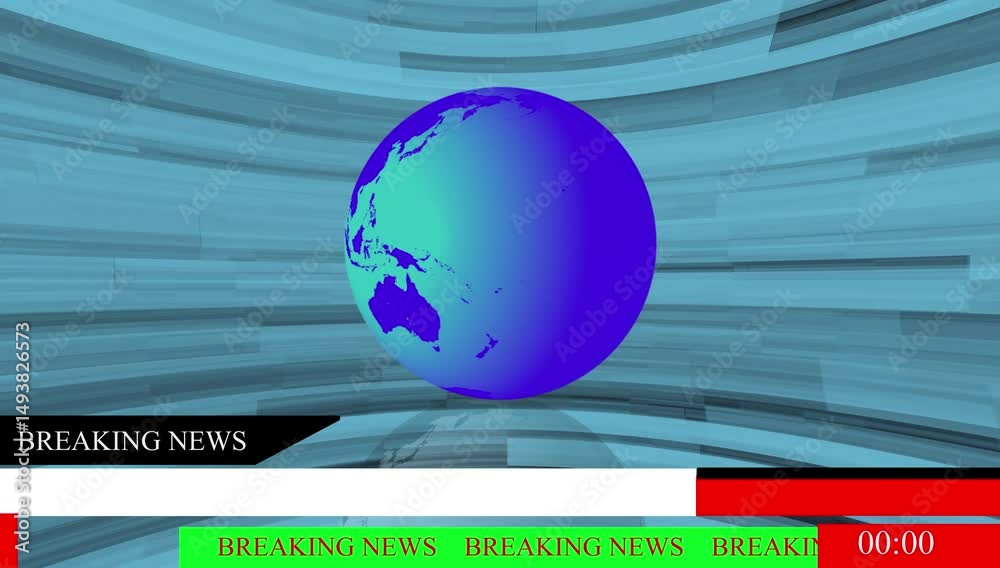Breaking news template intro world map green screen tv 4k animation.