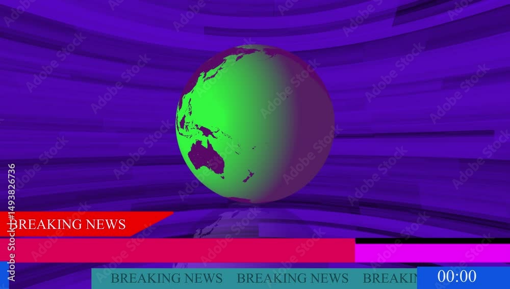 Breaking news template intro world map green screen tv 4k animation.