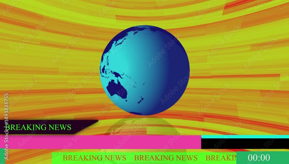Breaking news template intro world map green screen tv 4k animation.