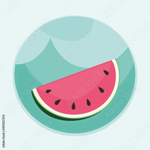 Colorful watermelon slice illustration design against a soft teal background, refreshing concept of summer activities and healthy lifestyle