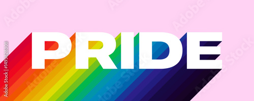 Pride Month Banner with Rainbow Typography. Pride Rainbow Text Web Banner with Rainbow LGBTQ Colors. Pride Month Design Vector Illustration.