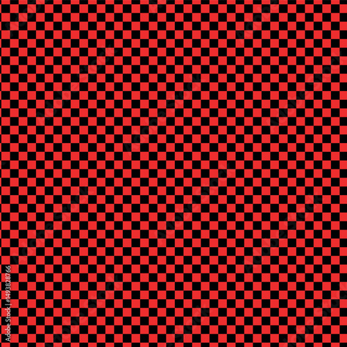 Seamless red and black checkered background pattern in a tight grid. Useful as digital textile mockup, wrapping paper design, background texture, or fabric reference illustration