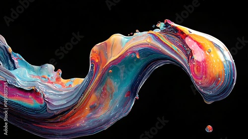 Swirling fluid of blue, orange, pink hues on a black backdrop
