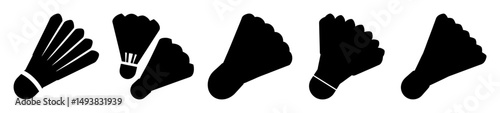 Badminton shuttlecock silhouette icons-Collection of black silhouette icons of badminton shuttlecocks, flat vector illustrations symbolizing sports equipment for badminton games.