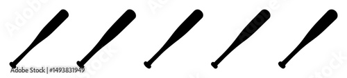 Baseball bat silhouette icons-Set of black silhouette icons of baseball bats, flat vector illustrations representing sports equipment used in baseball and softball.