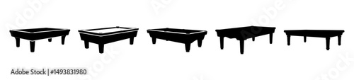 Billiards and pool table silhouette icons-Collection of black silhouette icons of billiards and pool tables, flat vector illustrations representing cue sports equipment.