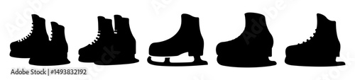 Ice skate icons in black silhouette style-Set of black silhouette icons showing ice skates, symbolizing winter sports, skating, recreation, and athletic activity in minimal design.