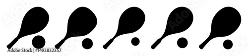 Table tennis paddles with balls silhouette icons-Set of black silhouette icons showing ping pong paddles with balls, symbolizing table tennis sport equipment in minimal graphic design.
