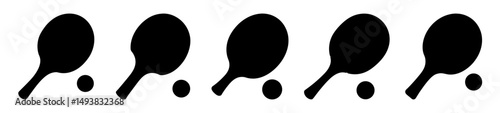 Ping pong paddles with balls silhouette icons-Row of black silhouette icons featuring table tennis paddles with balls, representing ping pong sport equipment in a minimal style.