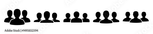 Group of people icons in silhouette style-Set of black silhouette icons representing groups of people together, symbolizing community, teamwork, social connection, and collective unity.