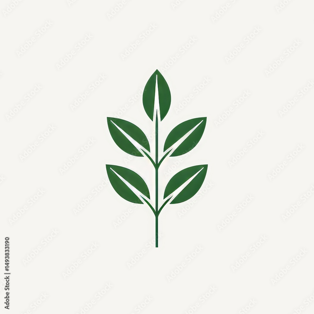 Fototapeta premium Minimalist Green Plant Stem and Leaves Design