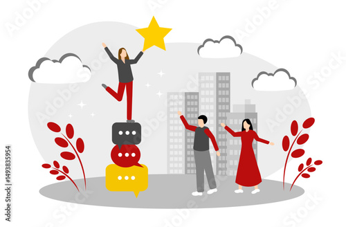 Concept: Discussion to achieve a goal. Communication of people. The girl took out a star