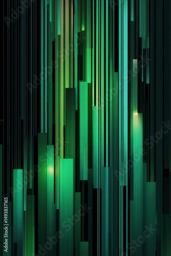 Abstract vertical green gradient lines forming a digital futuristic backdrop photo