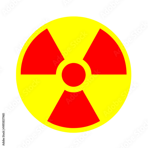 Nuclear radiation hazard symbol, isolated red on white background