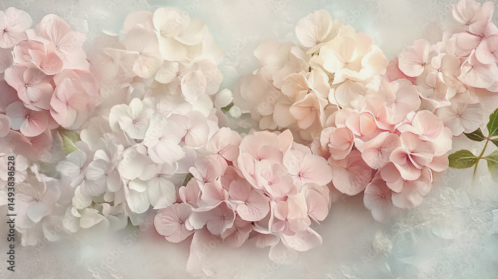 Obraz premium Elegant wedding invitation card background vector. Minimal hand painted Elegant Hydrangea flowers texture template background. Design for wedding, vip cover, poster, rsvp moderncard.Valentine's Day