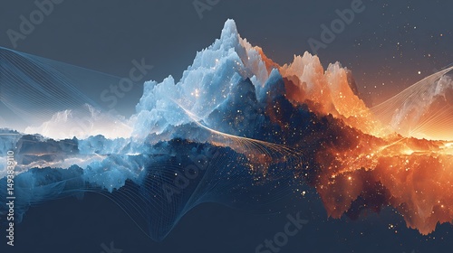 Abstract Mountains Digital Art with Fire and Ice